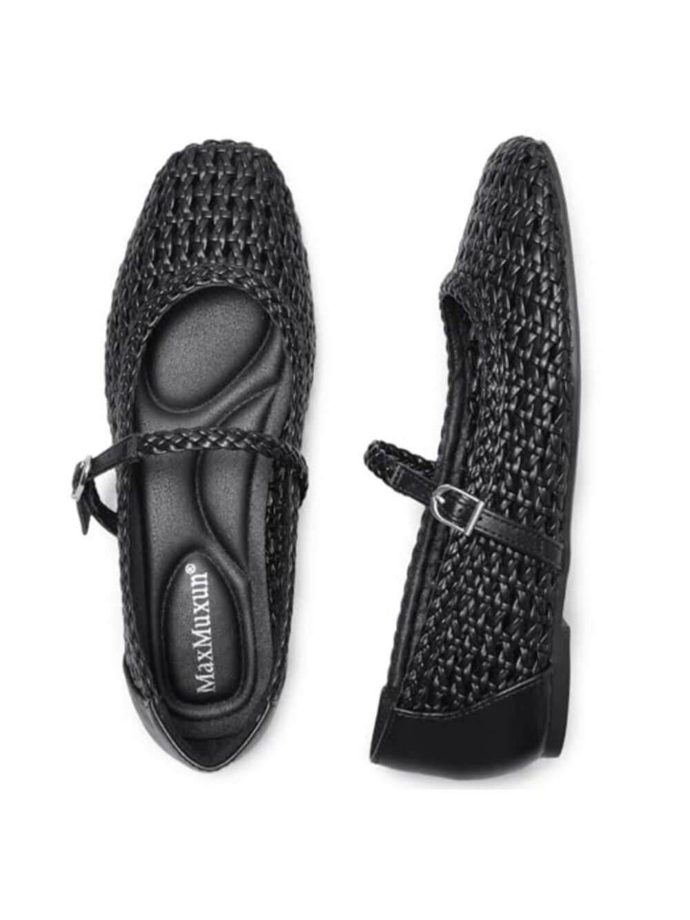 Woven Square Toe Mary Jane Ballet Flats Buckle Comfort Dressy Shoes